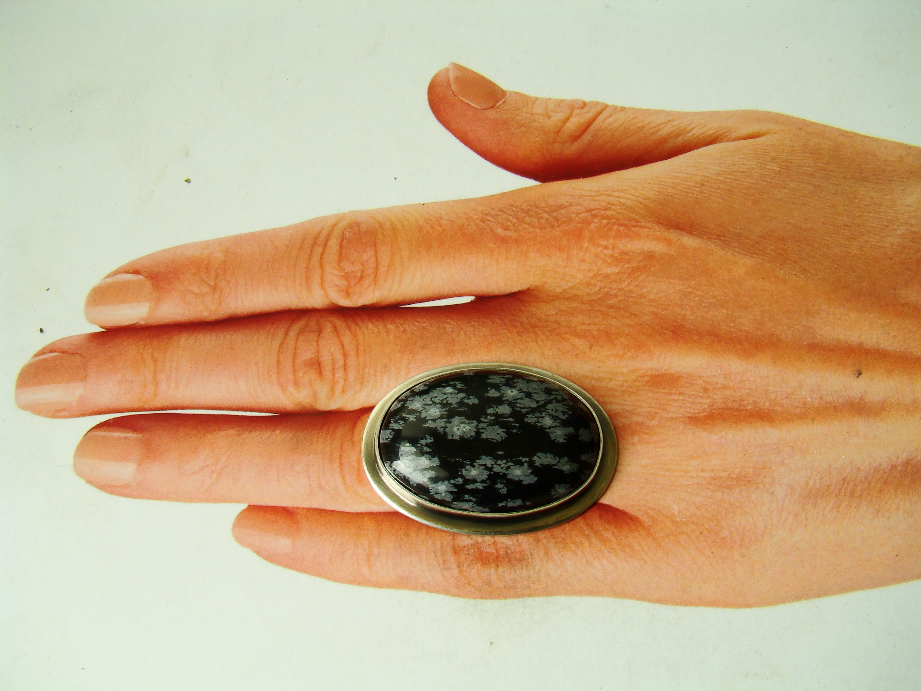 Snow Flake Obsidian Ring Sterling Silver Etsy