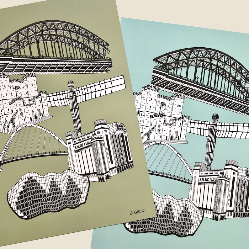 Newcastle Upon Tyne Landmarks Art Print Etsy UK
