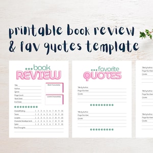 Book Review - Quote Tracker - Instant Download Printable - Book Club