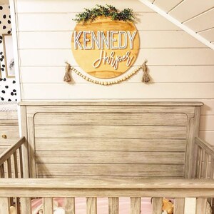 23" Custom Round Name Sign | Personalized Wood Decor | Nursery Decor | Wood Cutout | Family Name Sign