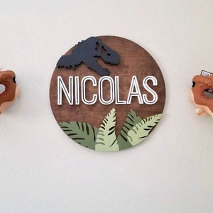 Jurassic Dinosaur Sign | Nursery name Sign | Round Sign | Personalized | Wood Decor| Kids Room Decor