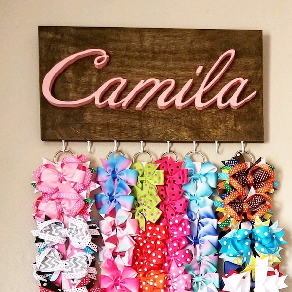 Personalized Wood Bow Holder for Girls: Custom Nursery Decor