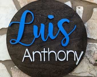 Letrero redondo de madera personalizado de 30 cm para nombre - Decoración infantil