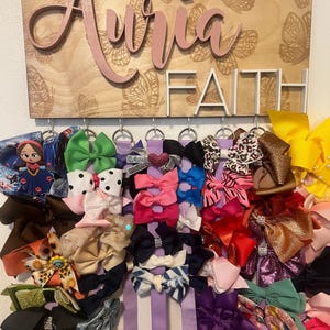 Personalized Butterfly Wooden Hair Bow Holder with Hooks - Nursery Decor
