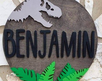 23"Jurassic Dinosaurier Schild | Personalisiert | Holz Dekor| Kinderzimmer Dekor