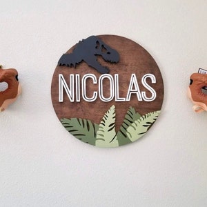 23&quot;Jurassic Dinosaur Sign | NO LETTER LIMIT| Round Sign | Personalized | Wood Decor| Kids Room Decor