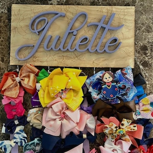 Personalized Wooden Bow Holder with Hooks: Nursery Hair Bow Organizer