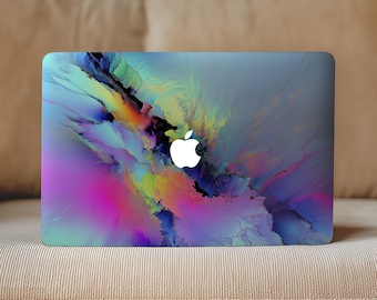 Kleurrijke abstracte transparante MacBook-skin, doorzichtige vinyl laptopsticker met vloeiend kunstmotief, noorderlichtsticker, moderne artistieke slanke hoes