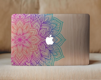 Kolorowa mandala MacBook Pro 16 14 cali Przezroczysta skóra Neo 13 Air 15 13,6 13,3 M5 M4 M3 M2 M1 Naklejka winylowa z jasnego drewna 2026 2023 2020 A3404 A3448
