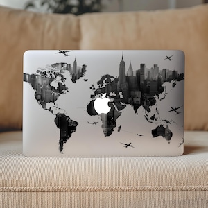 Sticker carte du monde MacBook Air 15 A2941 Skin 2023 MacBook pro 14 M3 MacBook 12 pouces New York impression A1932 housse pour ordinateur portable affiche de voyage 13 stickers