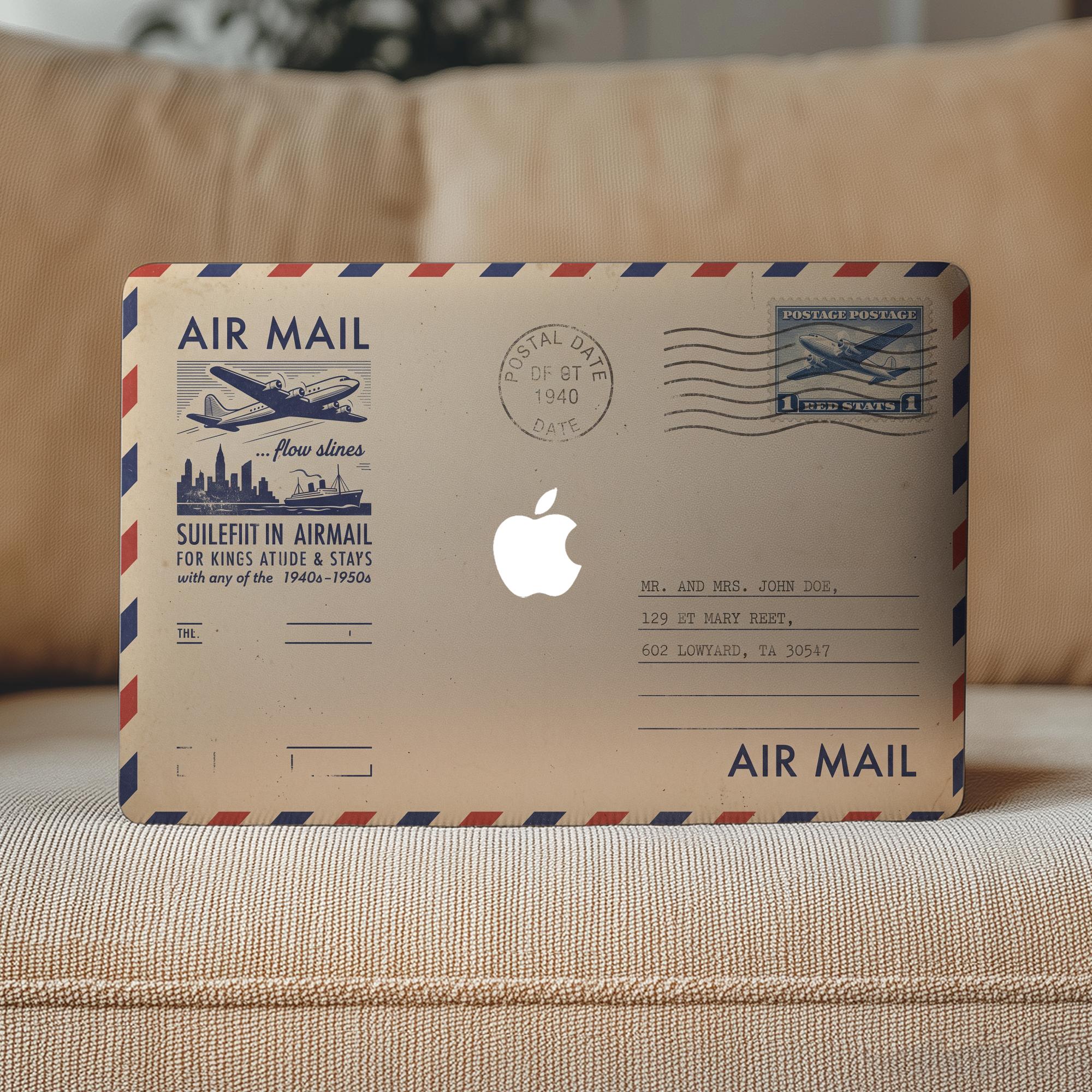 Vintage Airmail MacBook Pro 16 14 Skin M5 M4 Clear Vinyl Cover Mac book Air 15 13.3 13.6 inch M3 M2 Neo Decal Classic Travel 2026 2019 A2179