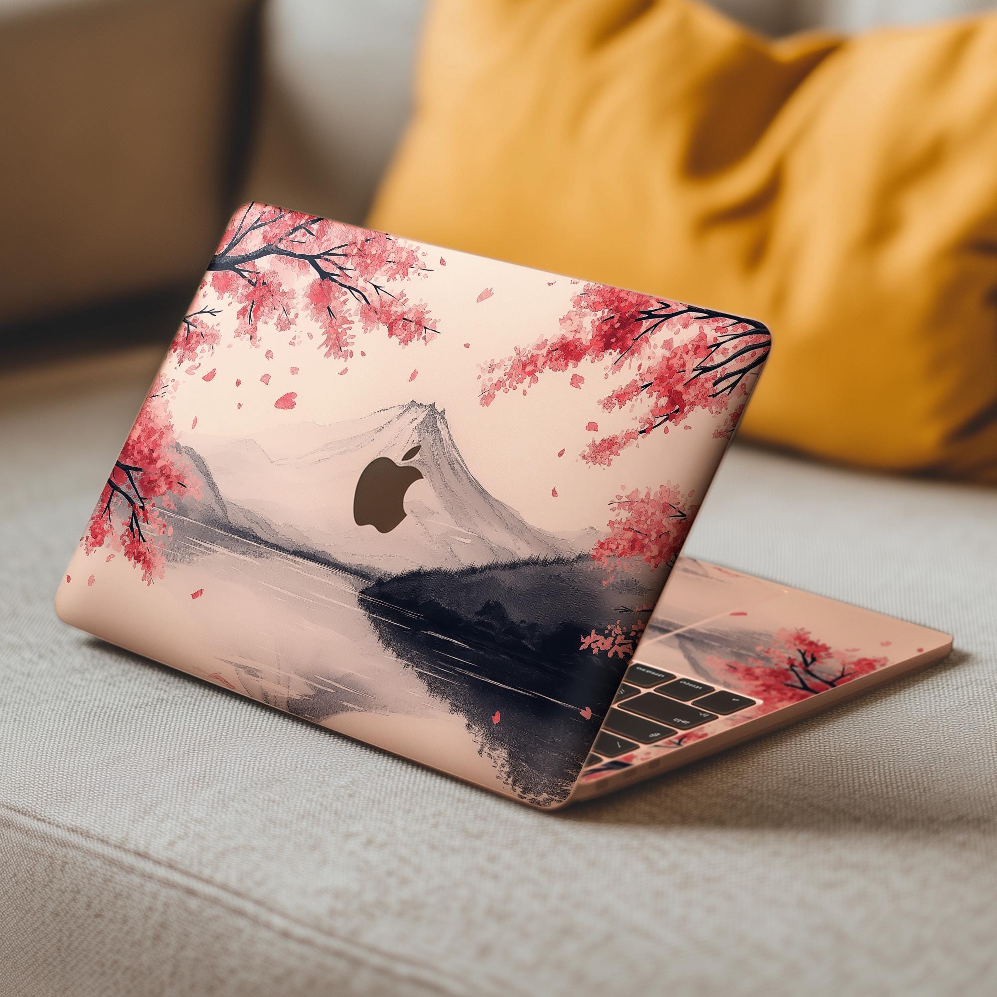 Fuji View MacBook Air 13 15 Skin Sakura Flowers Watercolor