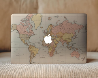 Vintage World Map Transparent MacBook Skin, Clear Vinyl Travel Laptop Sticker, Antique Atlas Decal Wanderlust Cover Air/Pro/Neo 13 14 15 16"