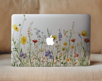 Calcomanía de flores silvestres para MacBook Pro de 15 y 16 pulgadas, diseño floral suave para MacBook Air de 14 pulgadas (2025 A2338, 13,6 pulgadas), transparente, M2, M3 y M4, regalo elegante y bonito.