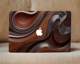 Płynny orzechowy MacBook Pro 16 14 cali Przezroczysta skóra Neo Air 15 13 cali M5 M4 M3 M2 M1 Falisty nadruk z drewna Elegancka naklejka winylowa 2026 2023 A3426 A2251 A3240