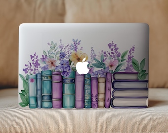 Pegatina de vinilo con diseño floral y libros en tonos pastel para MacBook, compatible con Mac Air 13, 15, M4, M3, M5, Pro 14 y 16.2 (modelos 2020 y 2025, A2681 y A2337). Un regalo nostálgico y de ensueño para ella, estilo años 2000.