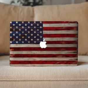 USA Flag Macbook Pro 16" M5 M4 Cover Stars Stripped Wood Print Neo 2026 Skin Vinyl 14 M1 M2 13 Inch 15 Sticker Air 2025 Decal A3401 Vintage