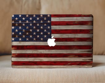 USA Flag Macbook Pro 16" M3 M4 Cover Stars Stripped Wood Print Mac Book Skin Vinyl 14 M1 M2 13 Inch 15 Sticker Air 2025 Decal A3401 Vintage
