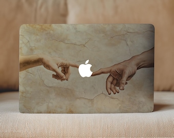 Przezroczysta naklejka na MacBooka „Stworzenie Adama”, przezroczysta winylowa naklejka na laptopa z motywem renesansu, naklejka na MacBooka z motywem sztuki klasycznej, okładka z freskiem Michała Anioła