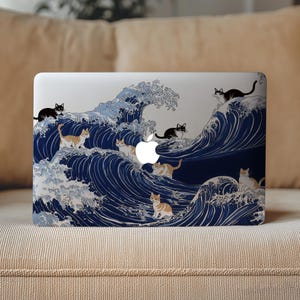 The Great Wave Cute Cats MacBook Pro 16 Clear Vinyl Decal Funny M4 Mac book Air Cover 15" Skin 14 M5 13 Inch Neo 2026 Korean Gift for friend