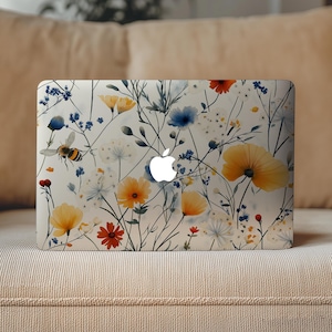 Wildflowers Decal Macbook Pro 15 16 Inch Fancy Floral Mac Book Skin Apple 14 2025 A2485 A3240 New 13.6" Air Stickers Clear M2 M3 M4 Cute Bee