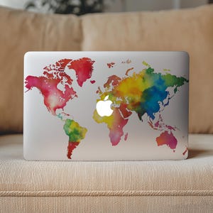 Calcomanía de mapa del mundo para MacBook Pro de 15 pulgadas, M1 y M2, diseño de acuarela, mapa de viaje, A2289, vinilo para MacBook Air de 13 pulgadas, MacBook Pro de 12 pulgadas y 14 pulgadas.