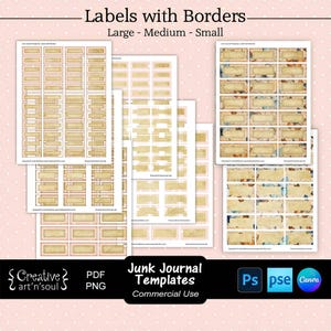 Junk Journal Templates, Rectangular Labels with Borders, Templates for Canva and Photoshop
