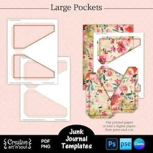 Large Junk Journal Pocket Templates, Printable Junk Journal Pockets, Templates for Canva and Photoshop