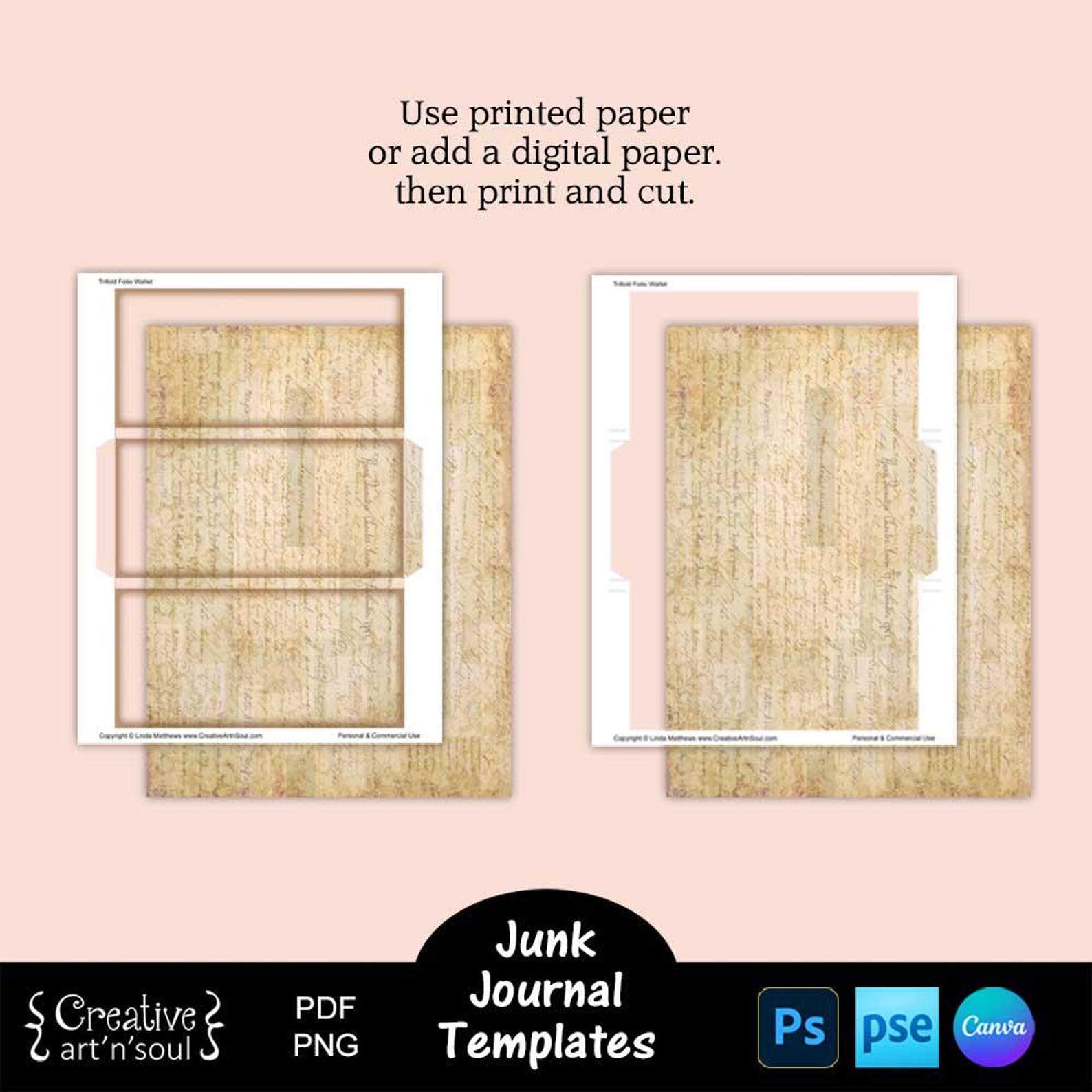 Junk Journal Templates, Trifold Folio Wallet With Pockets, Templates ...