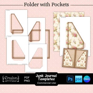 Junk Journal Templates, Printable Folder with Pockets, Templates for Canva and Photoshop