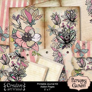 Printable Junk Journal Kit Scrappy Garden, Printable Cards Tags Ephemera, Digital Download