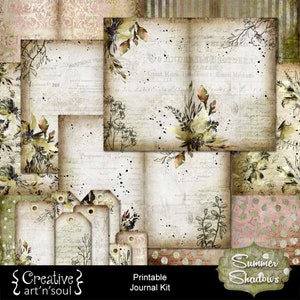 Printable Junk Journal, Digital Journal Kit, Printable Journal Pages, Summer Shadows image 1