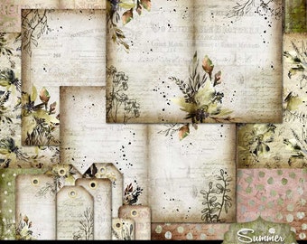 Printable Junk Journal, Digital Journal Kit, Printable Journal Pages, Summer Shadows