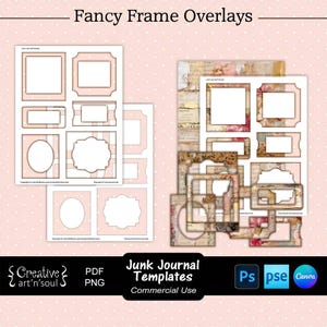 Plantillas para diarios de recortes, marcos decorativos imprimibles, plantillas para Canva y Photoshop