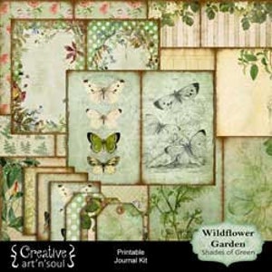 Printable Journal Kit, Digital Journal Kit, Junk Journal, Wildflower Garden Shades of Green image 1