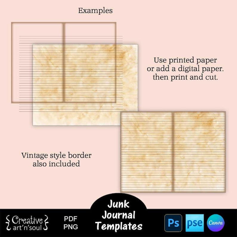 Printable Junk Journal Lined Page Templates