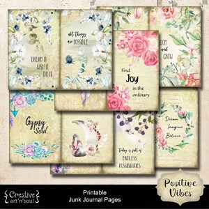 Printable Junk Journal Pages Positive Vibes, Digital Download