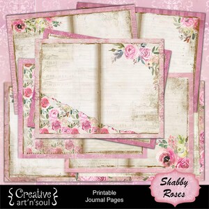 Shabby Roses Printable Junk Journal Pages, Printable Paper, Digital Download
