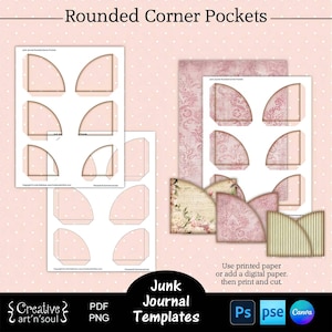 Printable Junk Journal Pocket Templates,  Rounded Corner Pockets, Templates for Canva and Photoshop
