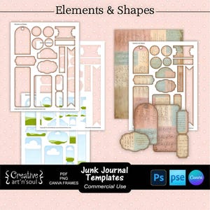 Junk Journal Templates, Printable Elements and Shapes, Templates for Photoshop and Canva