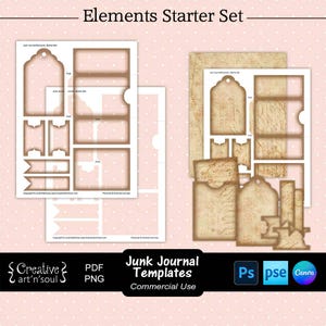 Junk Journal Templates, Printable Elements and Embellishments Starter Set, Templates for Canva and Photoshop
