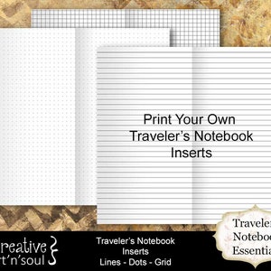Printable Traveler's Notebook Inserts Lines Dots Grid - Etsy