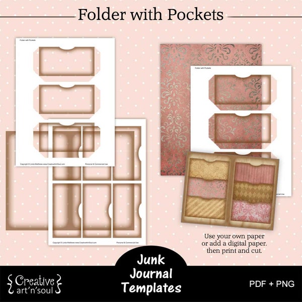Printable Junk Journal Template, Junk Journal Folder with Pockets