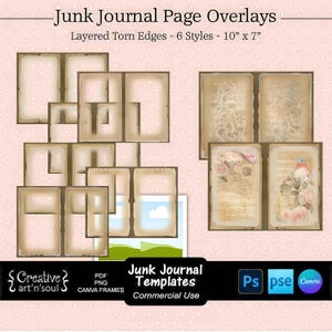 Modèles de carnets créatifs, bordures de page avec bords de papier déchiré superposés, 28 x 21,5 cm, modèles pour Photoshop et Canva