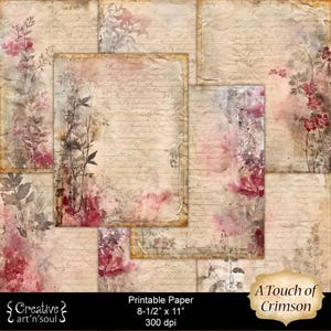 Druckbares Junk Journal Paper Pack Hauch von Crimson, druckbare Junk Journal Seiten, digitaler Download
