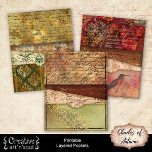 Autumn Printable Junk Journal Pockets, Layered Junk Journal Pockets, Printable Ephemera, Shades of Autumn, Digital Download