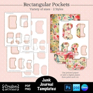 Printable Junk Journal Pocket Templates, Junk Journal Rectangular Pockets, Templates for Canva and Photoshop