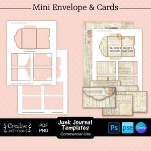 Plantillas para diarios de recortes, mini sobres y tarjetas imprimibles, plantillas para Canva y Photoshop