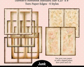 Printable Junk Journal Templates, Junk Journal Overlays, Traveler's Notebook Page Borders with Torn Paper Edges