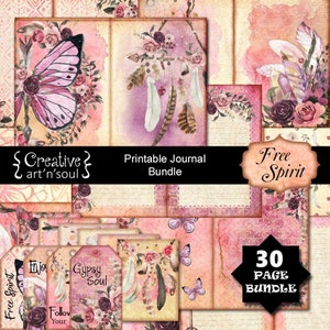 Printable Junk Journal Kit, 30 Page Bundle, Free Spirit